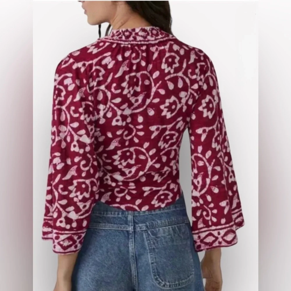 NWT Free People On the block Floral Red Top Shirt Women’s Medium